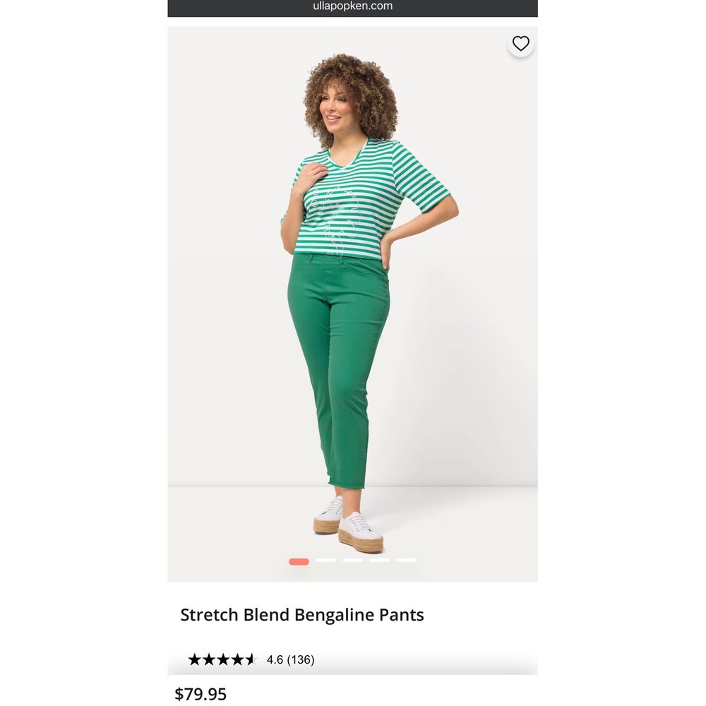 Ulla Popken Green Stretch Bengaline Pants‎ Plus Size 24W Raw Hem X123
